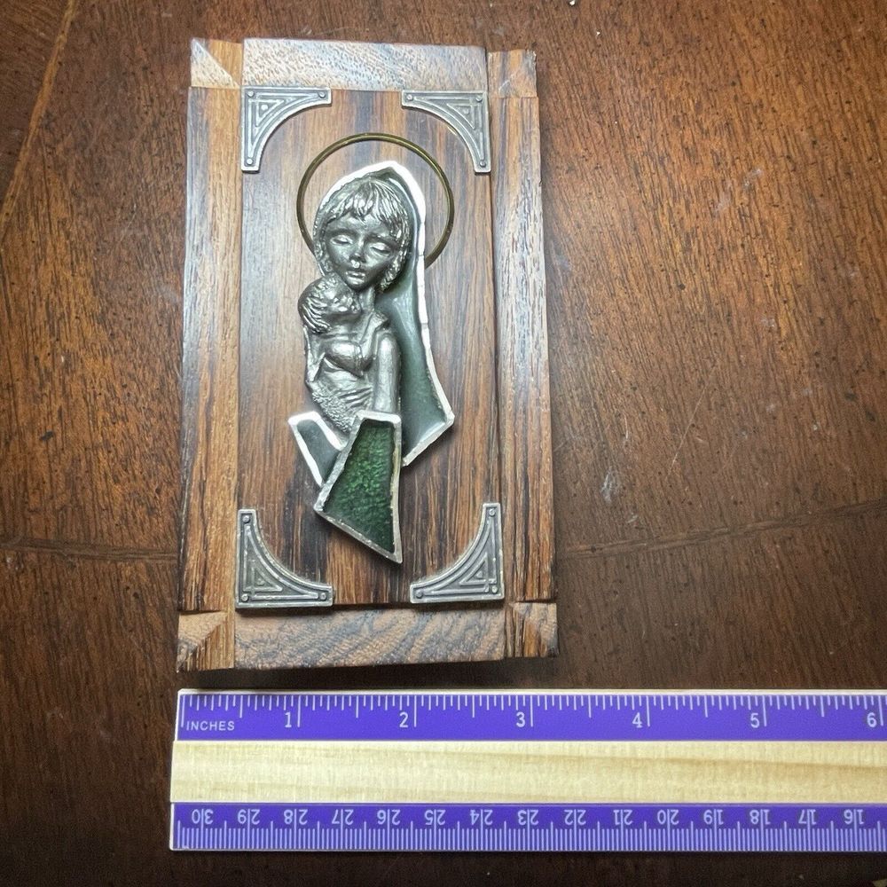 Vintage Peltro Cesselato A Mano Madonna Pewter Sculpture Wood Easel Frame Italy - Picture 8 of 12